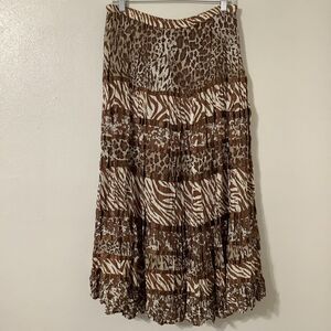 VTG Y2K Animal Print Cheetah Zebra Bohemian Hippie Peasant Maxi Tiered Skirt L